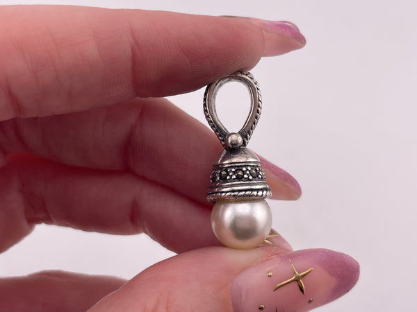 sterling silver pearl marcasite pendant