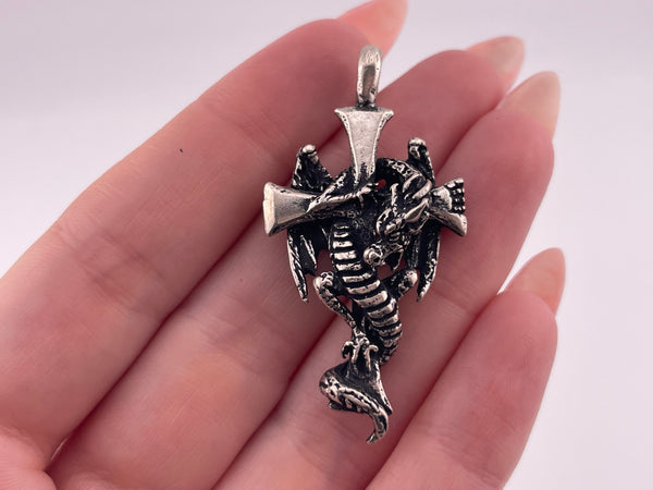 sterling silver dragon cross pendant