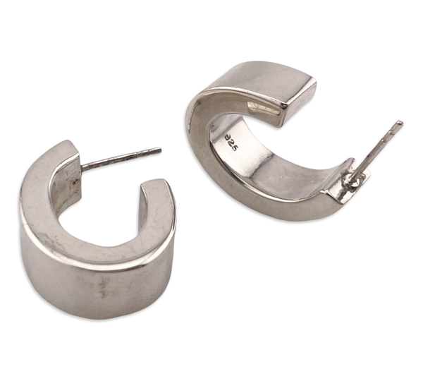 sterling silver chunky hoop post earrings