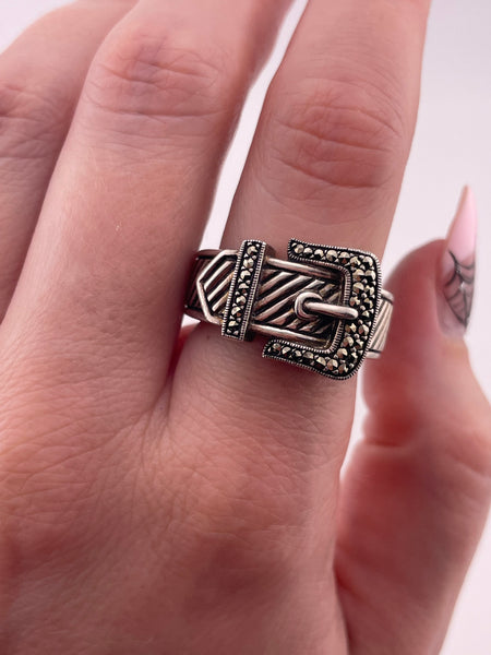 size 8.25 sterling silver marcasite belt ring