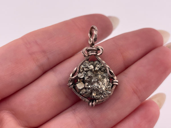 sterling silver wire wrapped pyrite pendant