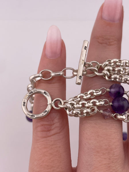 sterling silver triple layer amethyst spacer bead necklace