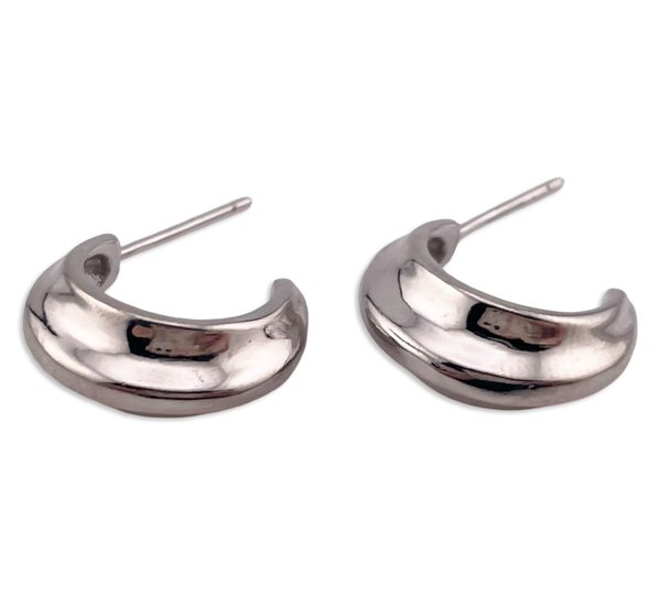 rhodium plated sterling silver carinated partial hoop post earrings