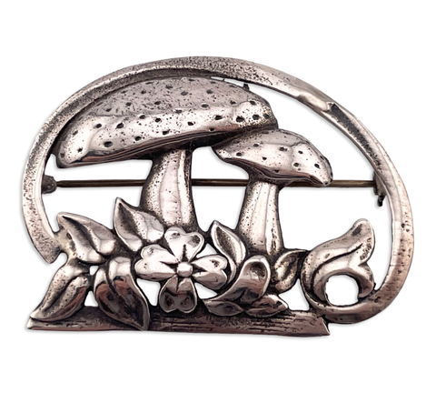 sterling silver mushroom flower brooch pin