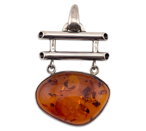 sterling silver 2-1/2" amber dangle pendant