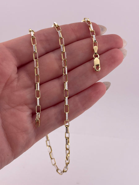 sterling silver 18-1/2" two toned gold wash etched textured paperclip necklace