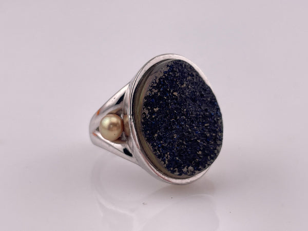 size 7 sterling silver druzy synthetic pearl ring