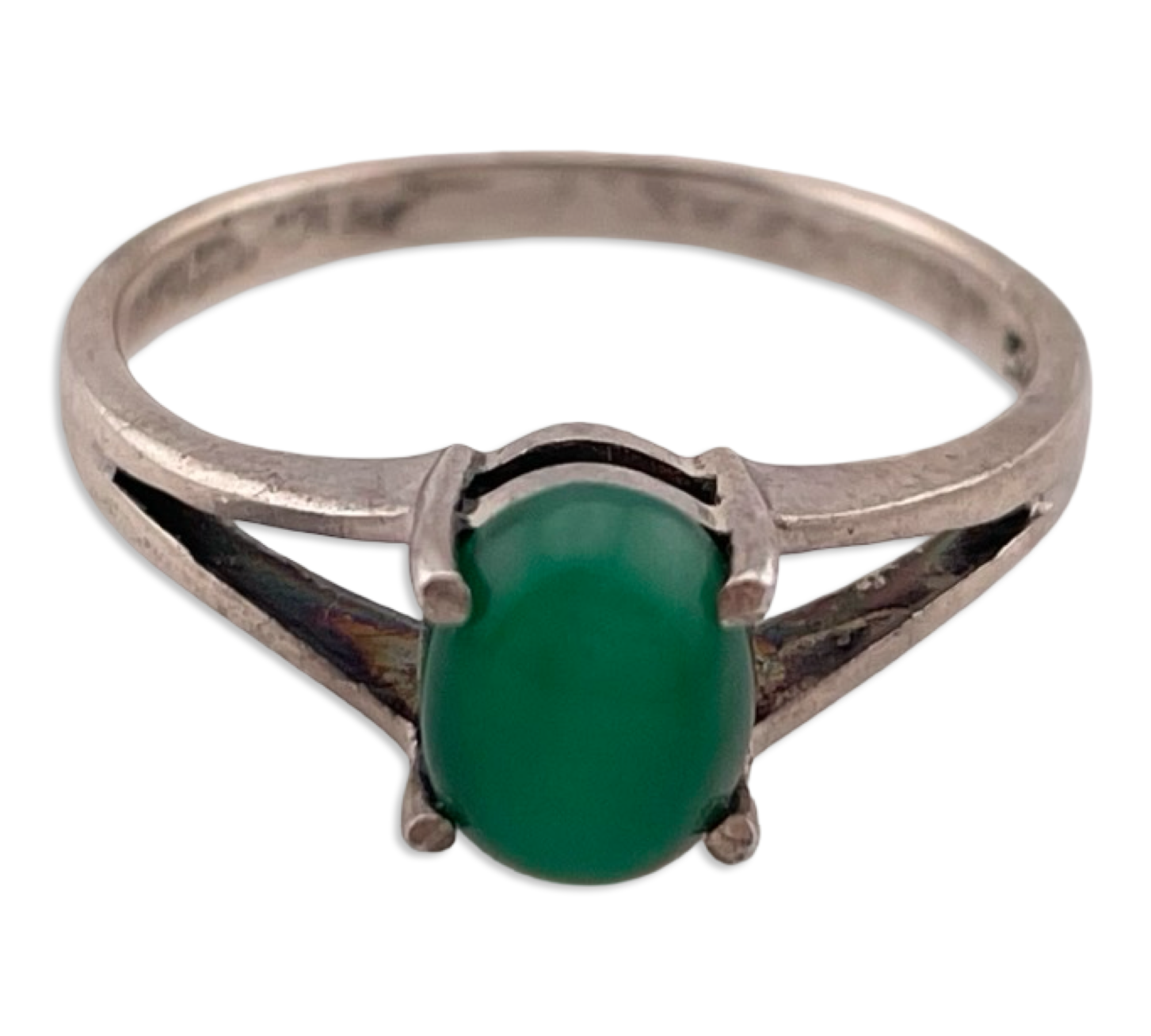 size 8.25 sterling silver green cat's eye glass ring