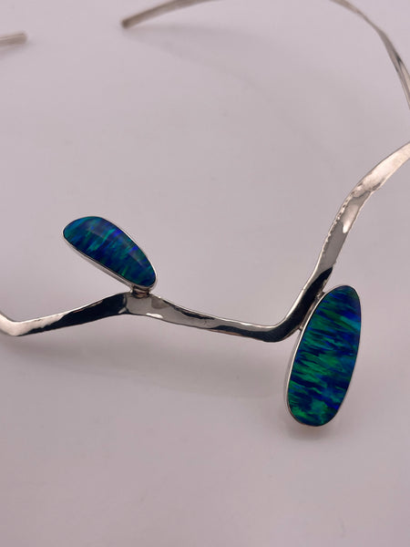 sterling silver 16-1/4" opal simulant collar necklace