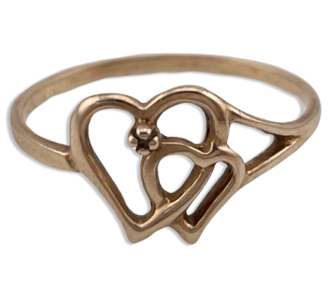 size 6.75 10k yellow gold double heart diamond ring