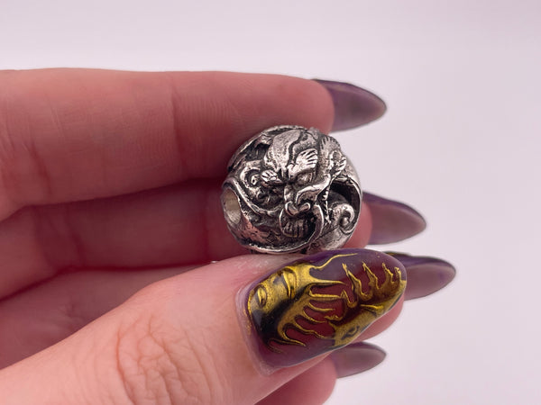 sterling silver heavy carved dragon bead pendant