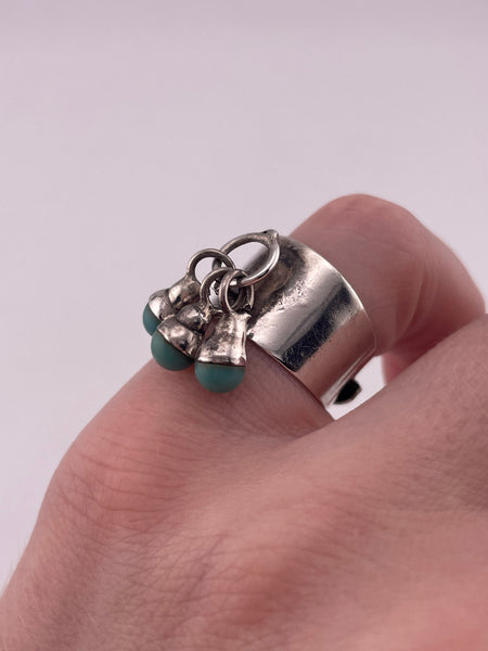 size 4-7 adjustable sterling silver blue glass charm ring