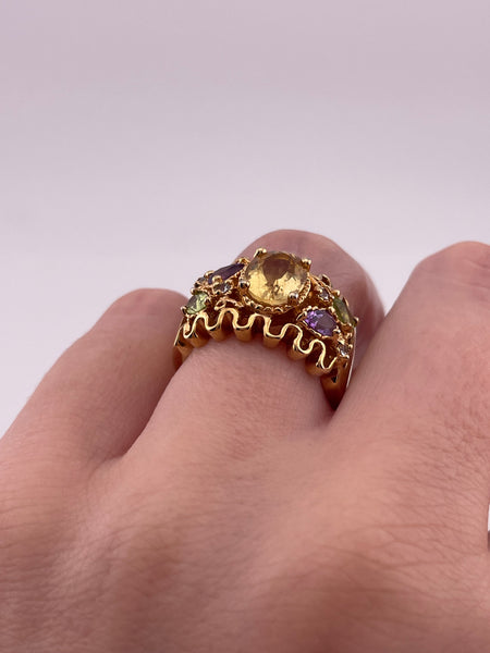size 7 sterling silver gold plated multi-gemstone ring