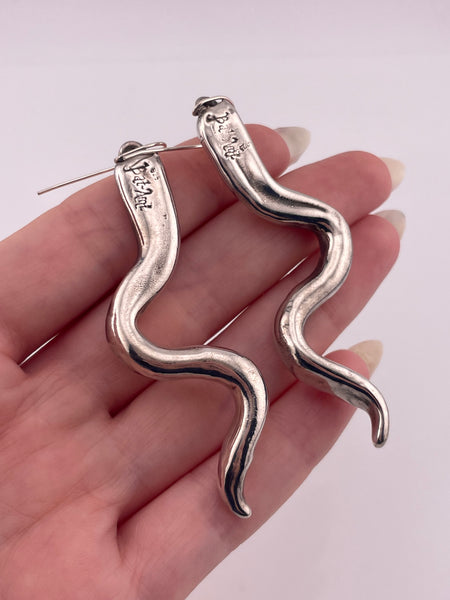 sterling silver 3" snake style electro-form hook dangle earrings ***AS IS***