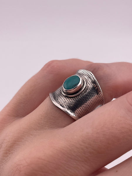 size 7 sterling silver turquoise textured wide band ring