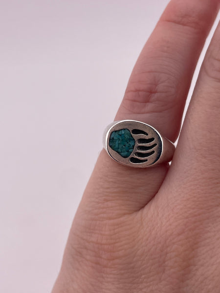 size 4 sterling silver bear paw crushed turquoise ring