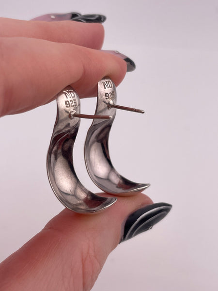 sterling silver stoneless J shaped post earrings