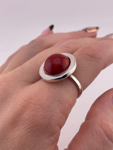 size 8.75 sterling silver sponge coral ring
