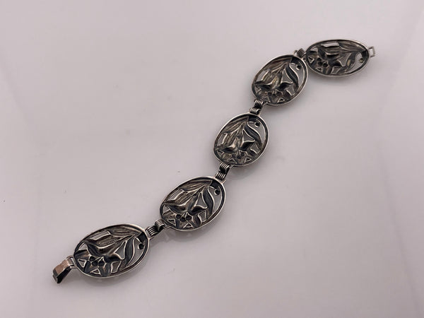 sterling silver 7 1/8" flower link bracelet