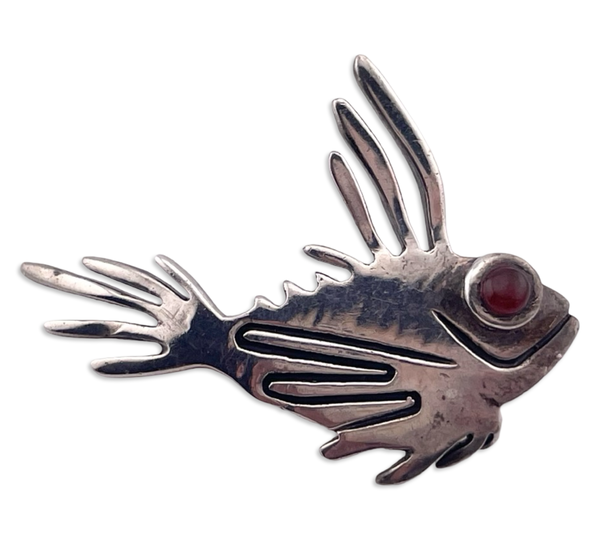 sterling silver carnelian fish brooch pin