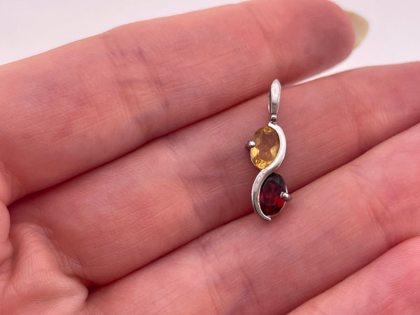 sterling silver faceted citrine garnet pendant
