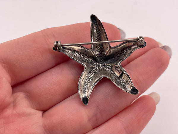 sterling silver pressed rhodium plated starfish brooch pin