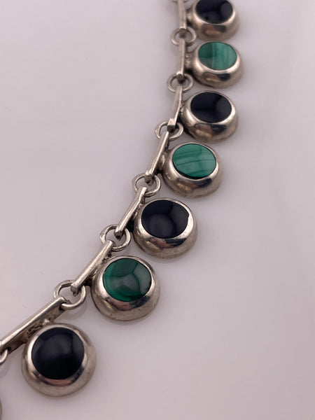 sterling silver Mexican malachite & onyx collar necklace
