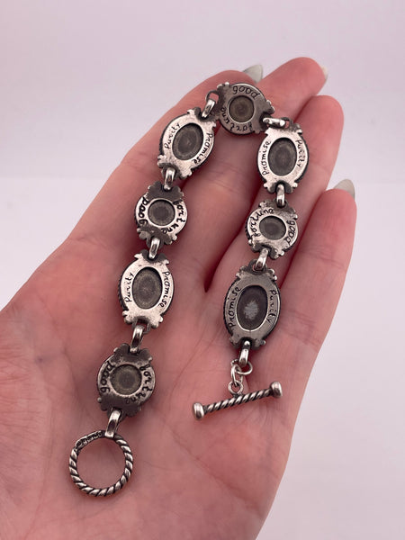 sterling silver 7-1/2" mother of pearl shell stabilized turquoise bracelet