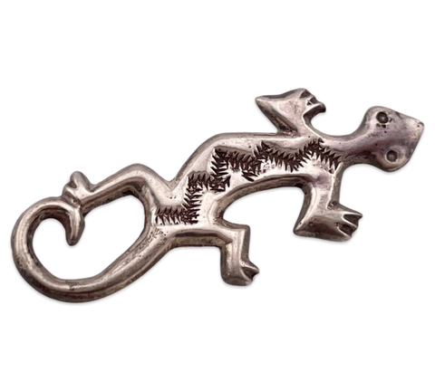 sterling silver stamped lizard gecko brooch