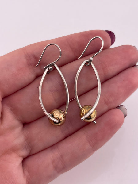 sterling silver & brass stoneless spinning orb dangle earrings