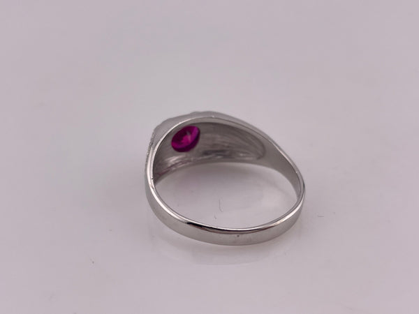 size 12.5 sterling silver rhodium pated lab ruby ring