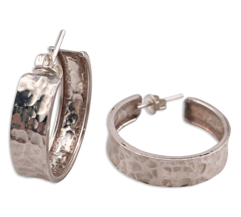 sterling silver 15/16" hammered hoop earrings