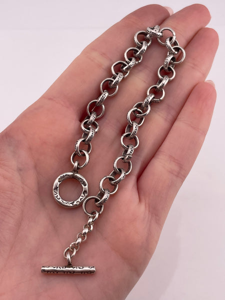 sterling silver 8-3/8" stamped circle link toggle chain bracelet