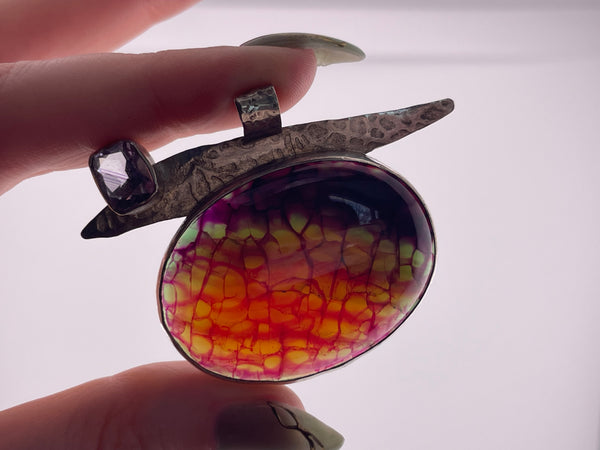 sterling silver artisan dragon scale agate faceted amethyst pendant