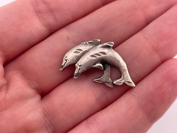 sterling silver etched double dolphin hidden bail pendant