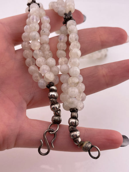 sterling silver moonstone & pearl beaded statement necklace