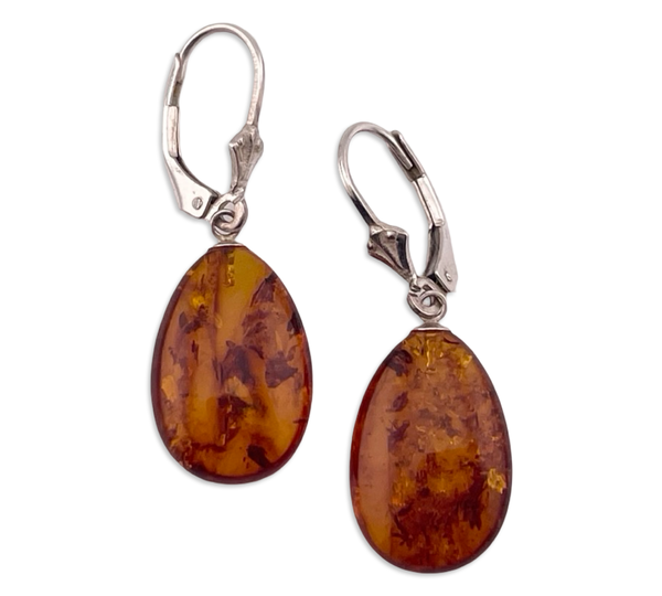 sterling silver amber lever-back hook dangle earrings