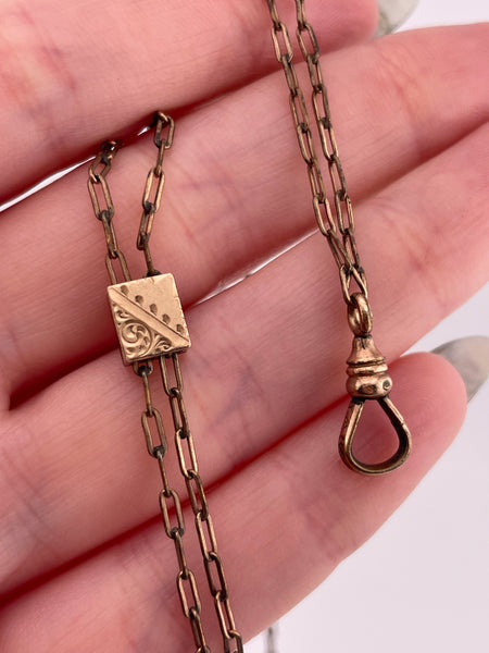 Y & S gold filled 46" long paperclip chain w/ dog clip lorgnette necklace