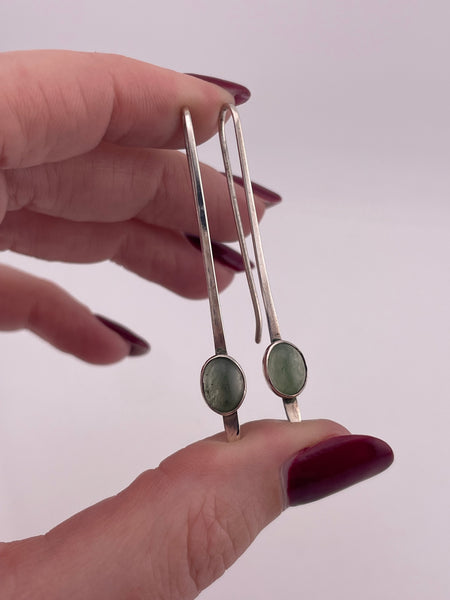 sterling silver green stone threader hook earrings