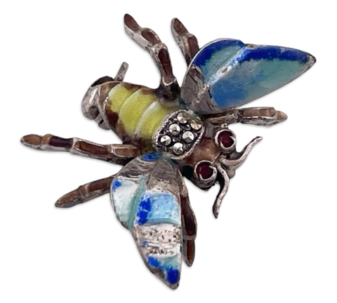 sterling silver enamel insect glass marcasite pin ***AS IS***