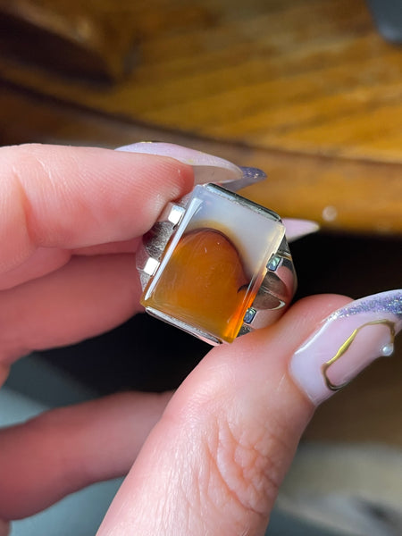 size 9.5 sterling silver rhodium plated Montana agate ring