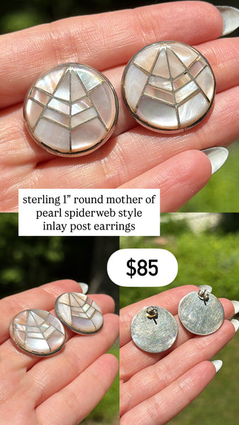 RESERVED PRIVATE LISTING -- sterling silver mother of pearl spiderweb style post earrings A12