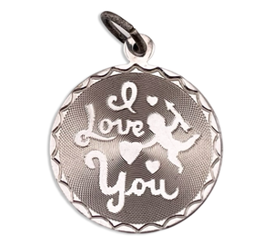 sterling silver "I Love You" cupid etched pendant