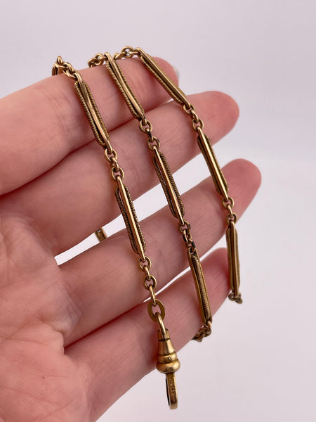 14k gold filled 15" fancy trombone link watch chain w/ dog clip **AS IS**