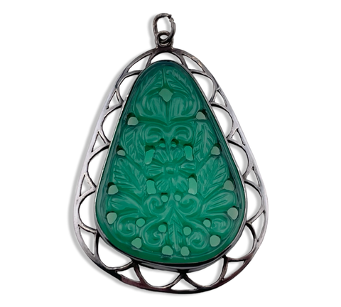 sterling silver carved chrysoprase pendant