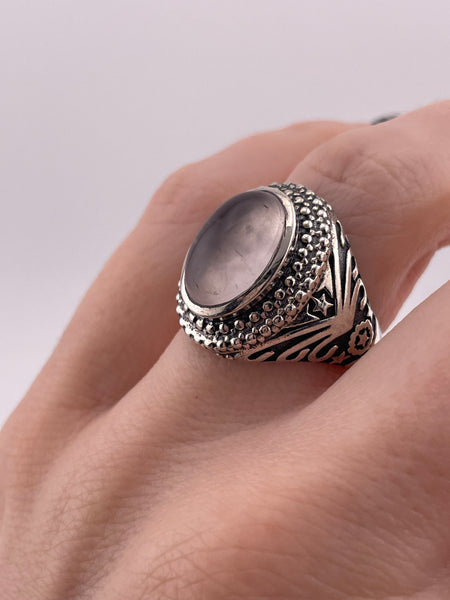 size 7.75 sterling silver rose quartz stars ring