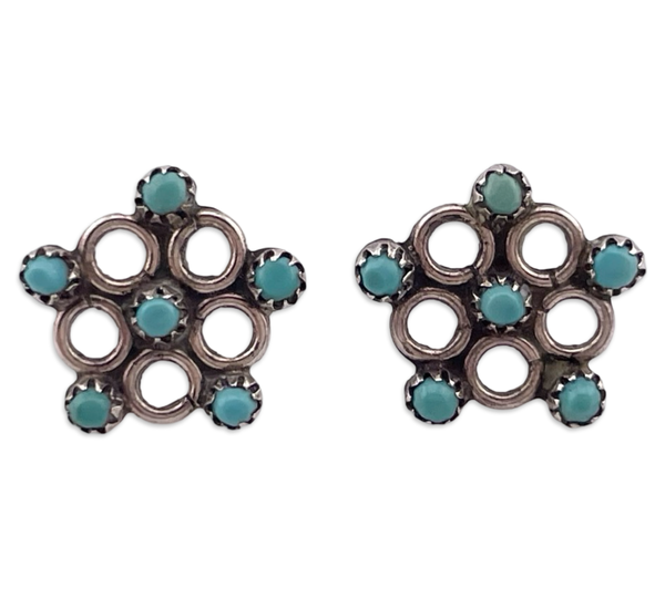 sterling silver turquoise needlepoint post earrings