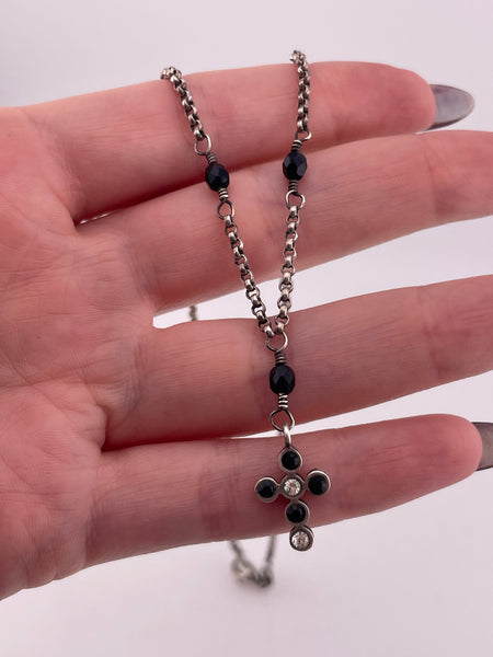 sterling silver 17-3/4" plastic beads cross necklace