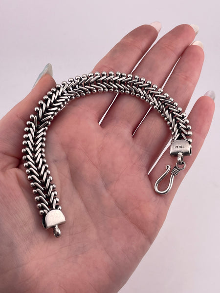 sterling silver 7-3/8" woven chain hook bracelet