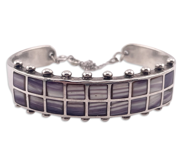 sterling silver 6" wampum shell cuff bracelet